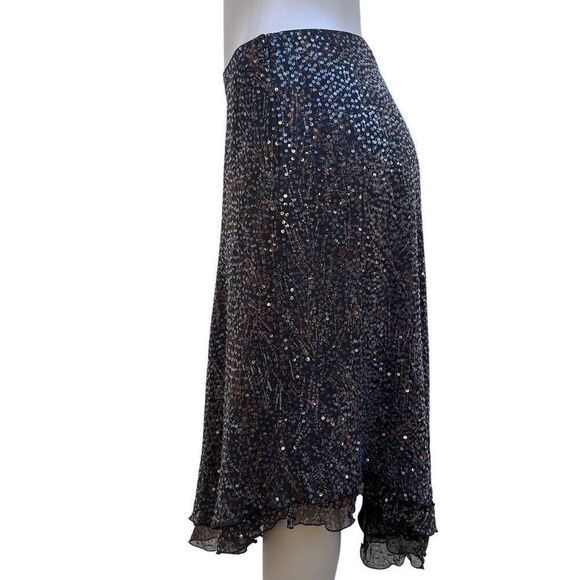 Vtg Worth Evening Midi Skirt Size 6 Brown Sequin 100% silk Asymmetrical Layered - Picture 9 of 16